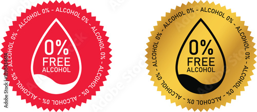 Alcohol free gold label with drop. No alcohol seal. Vector illustration