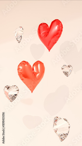 Wallpaper Mural pink heart-shaped balloons with diamonds on a neutral background Torontodigital.ca