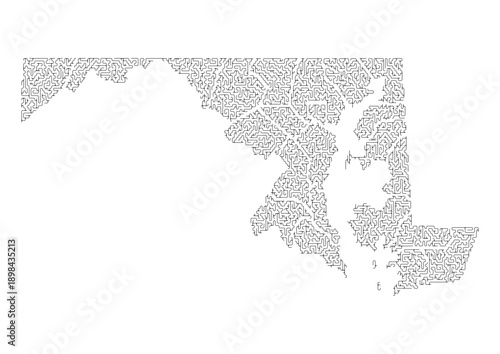 Abstract Maryland US State Map Organic Maze Style Line Art Vector Illustration Modern Wall Decor Print