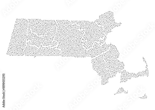 Abstract Massachusetts US State Map Organic Maze Style Line Art Vector Illustration Modern Wall Decor Print