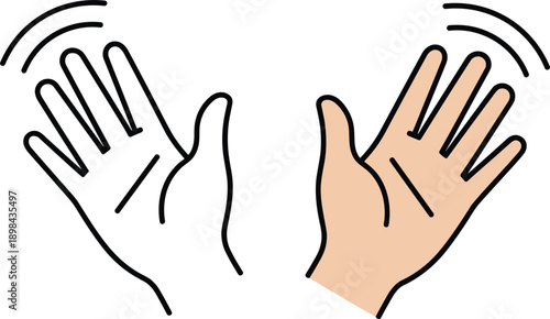 Waving hand gesture icon set greeting hello communication sign minimal outline flat skin tone vector illustration