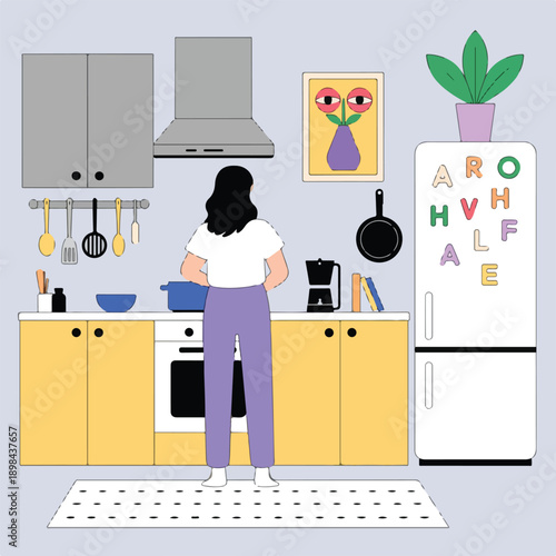 Adobe IllustrKitchen interior illustration.