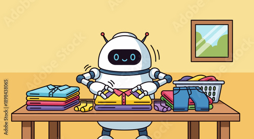 Robot Doing Laundry with Clothes and Iron.