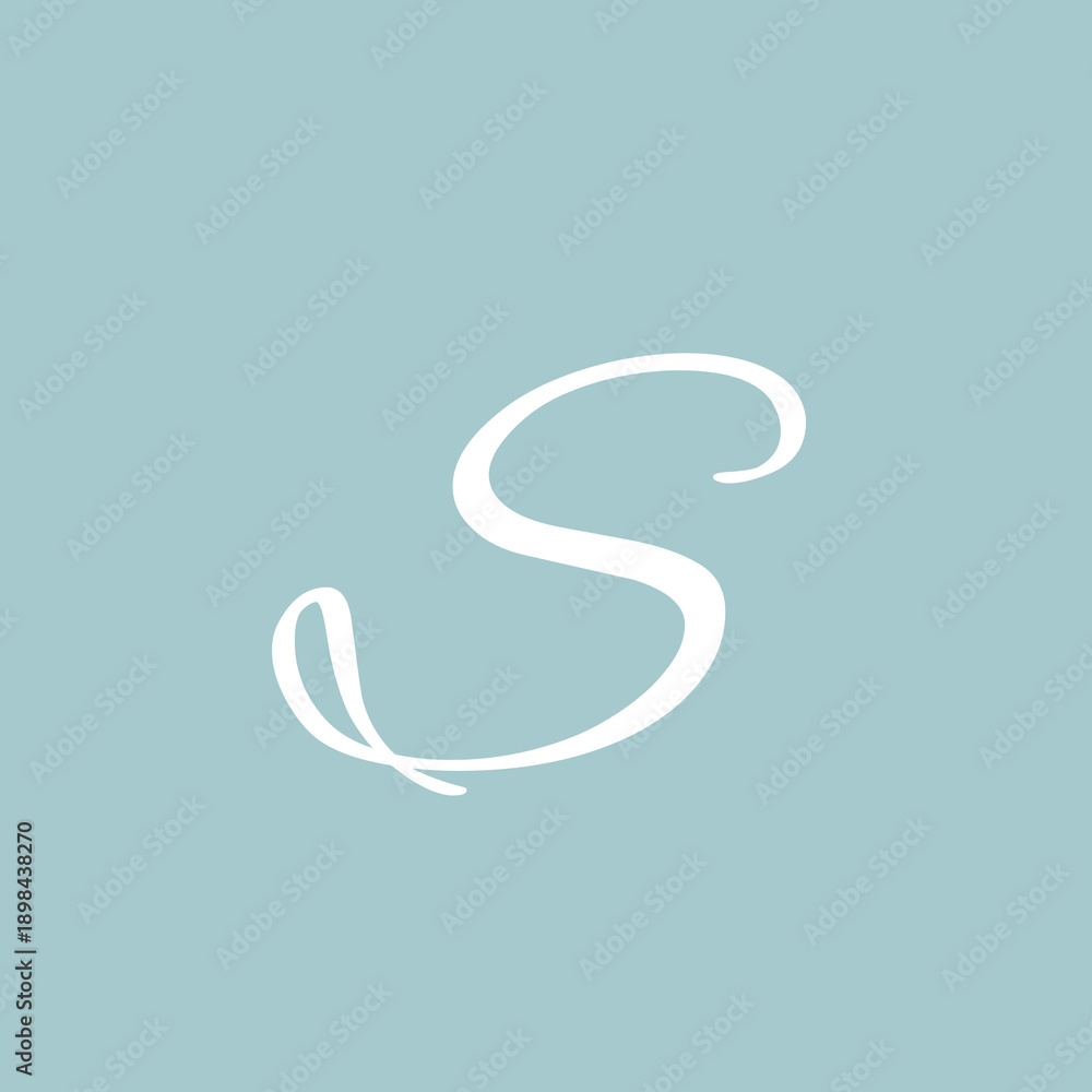 Fototapeta premium Elegant white script capital letter s displayed prominently over a soft pastel blue background suggesting sophistication and classic typography design elements.