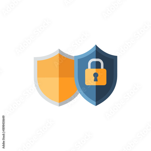 “Business security concept illustration, shield and lock symbols, flat minimal design, clean geometry, solid colors, vector-friendly, no text, white background”