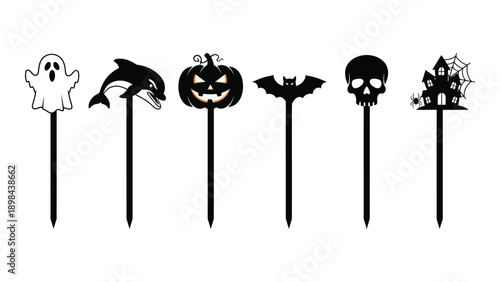 Assorted halloween-themed toothpick decorations on a white background Vector