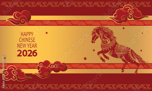 Happy Chinese New Year 2026 background greeting card and banner year of the horse illustration.