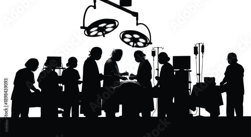 Medical team operating in a hospital theater