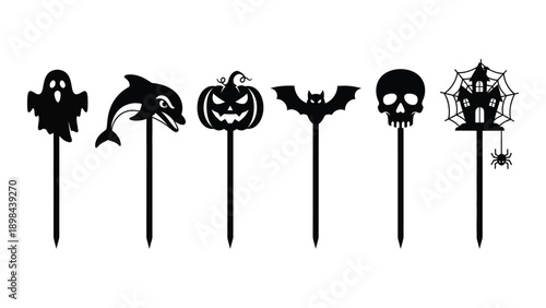 Assorted halloween-themed decorative toothpicks with spooky designs Vector