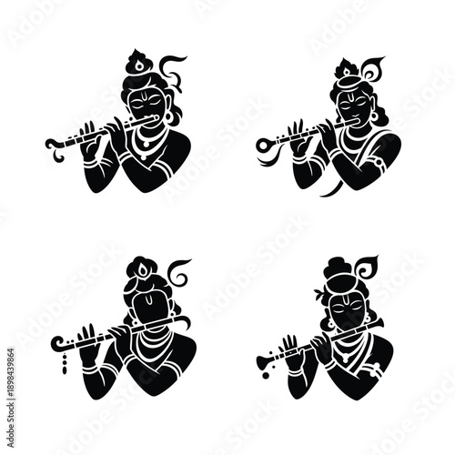 Lord krishna vector silhouette bundle