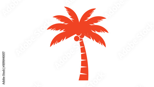 Bold orange silhouette of a tropical palm tree with coconuts isolated on a white background for summer vacation and beach themes.