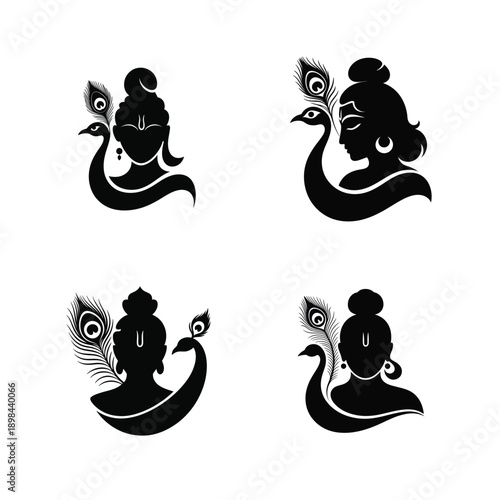 Lord krishna vector silhouette bundle
