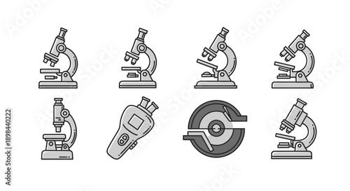 Illustration featuring various scientific microscopes and scientific equipment designs
