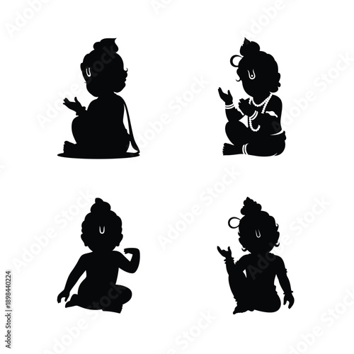 Lord krishna vector silhouette bundle