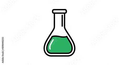 Illustration of a laboratory flask with green liquid for science and chemistry design