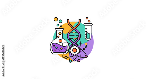 Illustration of scientific concepts related to biology, chemistry, and molecular science