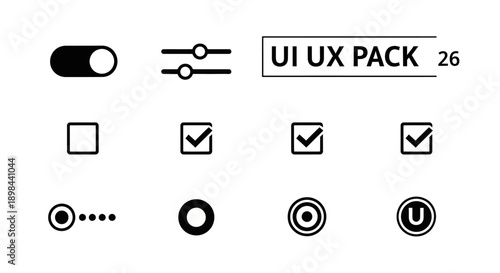 Ui ux pack 26 vector illustration of user interface and user experience elements with toggle slider and checkbox icons