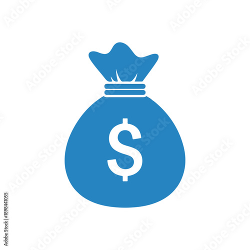 Blue money bag with dollar sign, finance and wealth icon