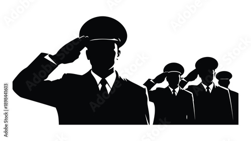 Silhouette of three soldiers saluting in a row with one in the front Vector