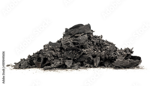 Schilderij op canvas Pile of charred paper scraps isolated on a white background