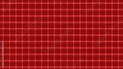 Textile design, red and white plaid pattern, featuring intersecting bold lines forming squares on a vibrant red background. The design is classic and symmetrical.