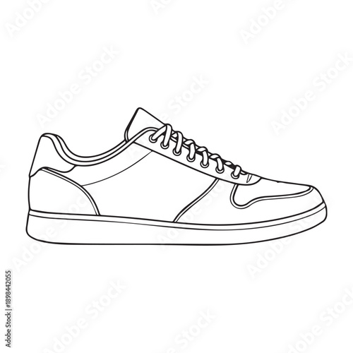 Sneaker shoe, outline drawing, athletic footwear