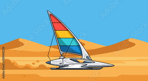 Colorful Land Sailing Vehicle on Sand Dunes.