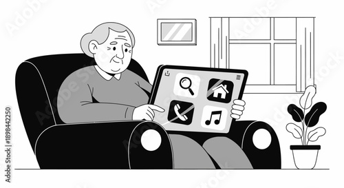 Elderly Man Using Digital Tablet Device.