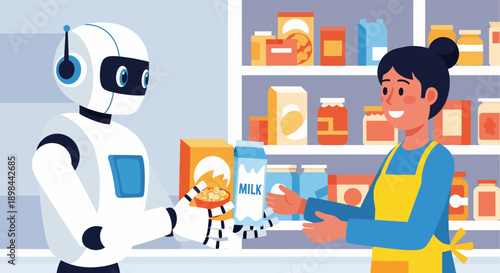 Robot Interacting with Human Store Assistant.