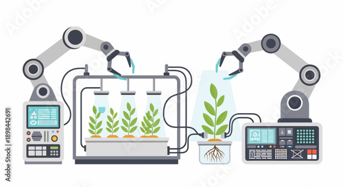 Robotic Arms Handling Plants in Laboratory.