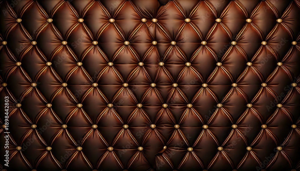 Fototapeta premium Elegant Brown Leather Upholstery with Button Tufting Texture.