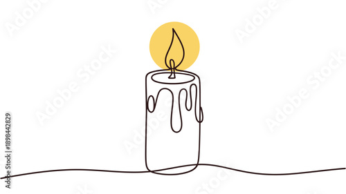 Minimalist line drawing of a lit candle with a glowing flame