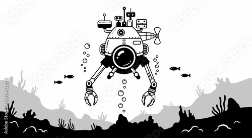 Underwater Robot with Claws and Propeller.