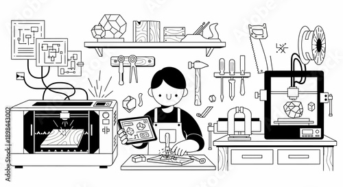 Young Designer Working on 3D Printing Project.