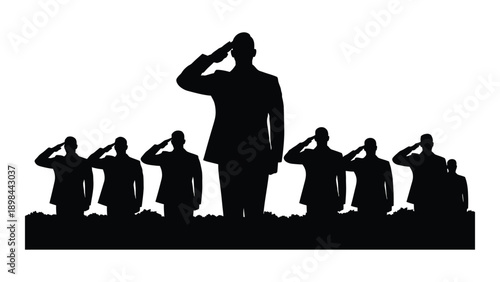 Silhouettes of soldiers in salute, a tribute to military service and respect. Vector