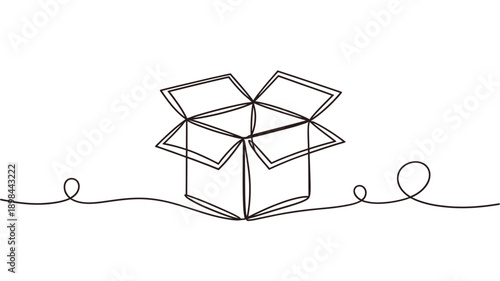Abstract line drawing of an open box with a trailing line