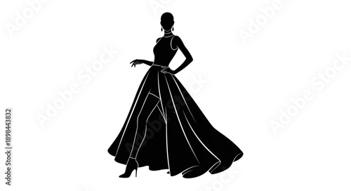 Elegant Woman Silhouette Wearing Long Black Dress.