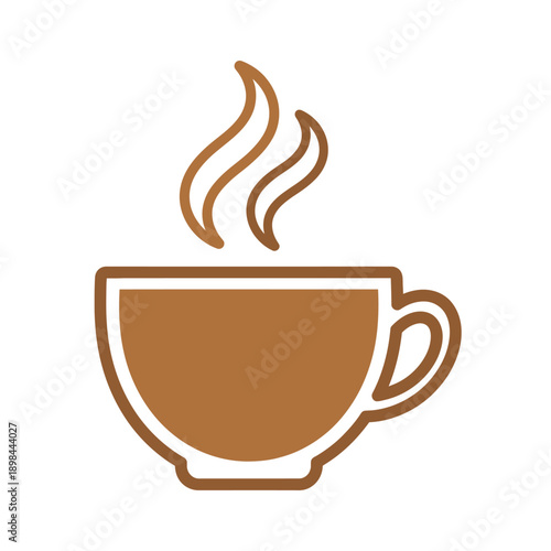 Hot Coffee Cup Icon with Steam - Simple Brown Vector Illustration