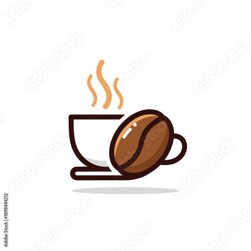 Hot Coffee Cup Icon with Roasted Bean and Steam
