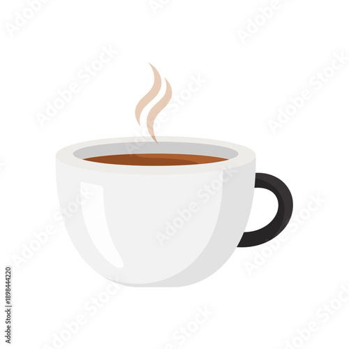Hot Coffee Cup with Steam - Flat Design Illustration on White Background