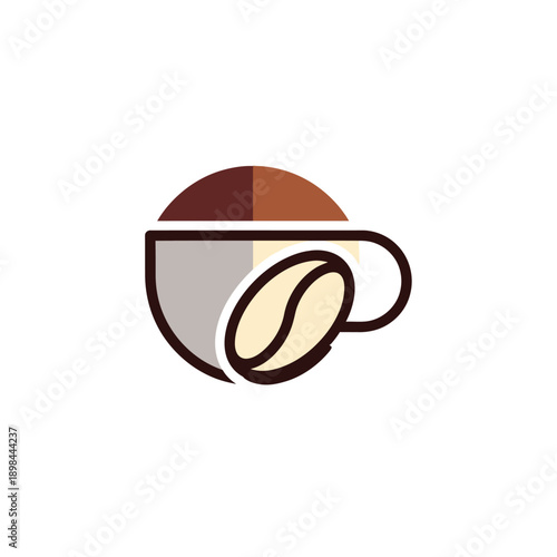 Modern Coffee Cup Logo with Bean Icon and Layers of Coffee