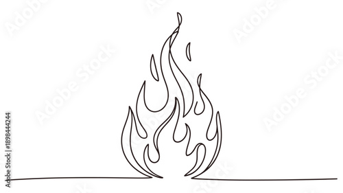 Continuous line drawing of a stylized flame with flowing curves