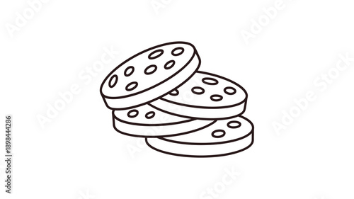Simple line drawing of a stack of four cookies or biscuits