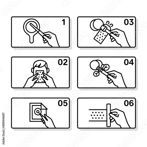 Step-by-step guide icons, simple line art for instructions and manuals