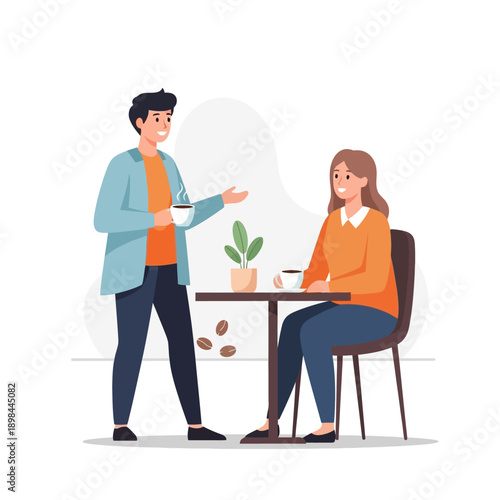 Couple enjoying coffee break at outdoor cafe, friendly conversation