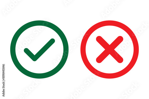 check mark icons. green check mark and red cross mark icon set. green tick and red x. symbols of approval and Decline, vector illustration