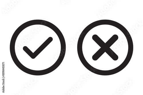 check mark icons. green check mark and red cross mark icon set. green tick and red x. symbols of approval and Decline, vector illustration