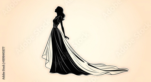 Elegant Woman Silhouette in a Flowing Gown.