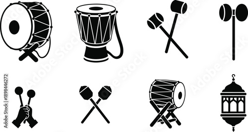 Islamic Drum and Percussion Instruments Collection vector illustration