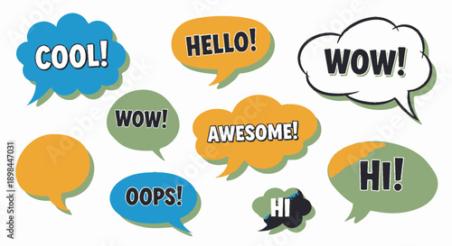 colorful speech bubbles with chat words